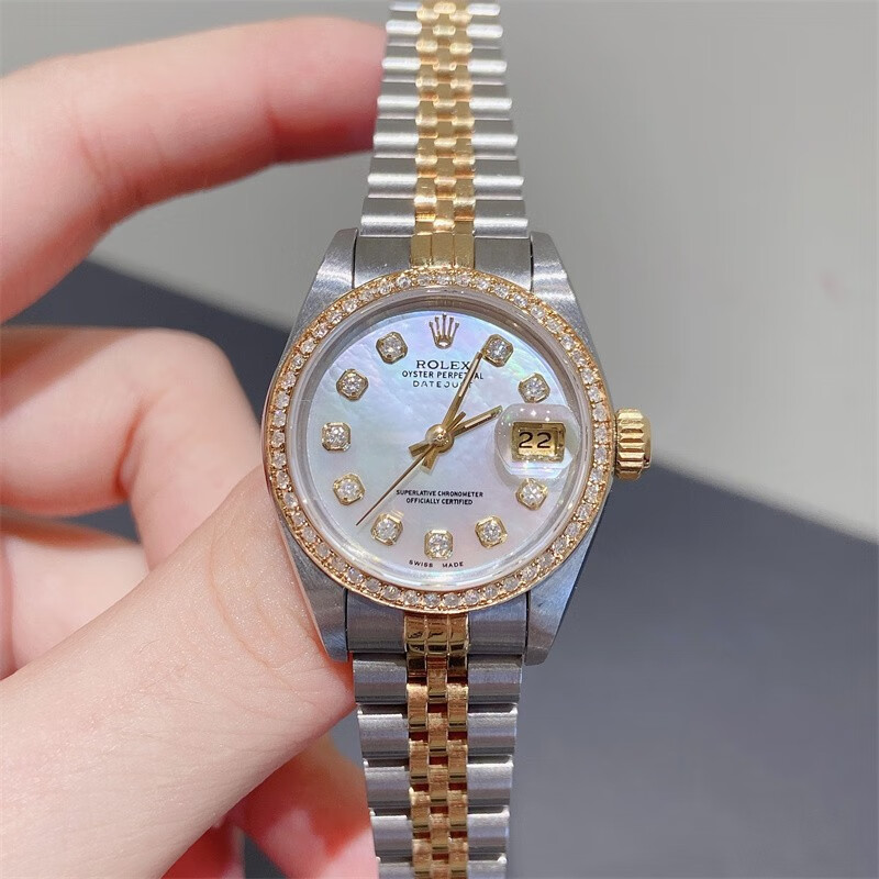 二手95新劳力士rolex日志型女表69173白面自动机械间金后镶里外钻日历
