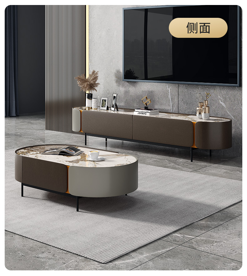 尊范意式简约电视柜现代轻奢岩板电视柜极简潮流客厅家具组合8823电视