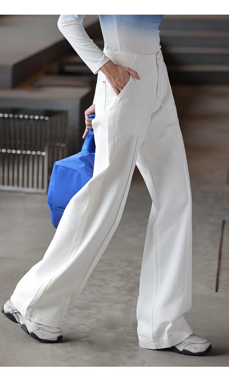 Dme Old Money Style Wide-Leg Spring Casual High-Waisted Slimming Straight-Leg Jeans for Women, Off-White, Size L 8