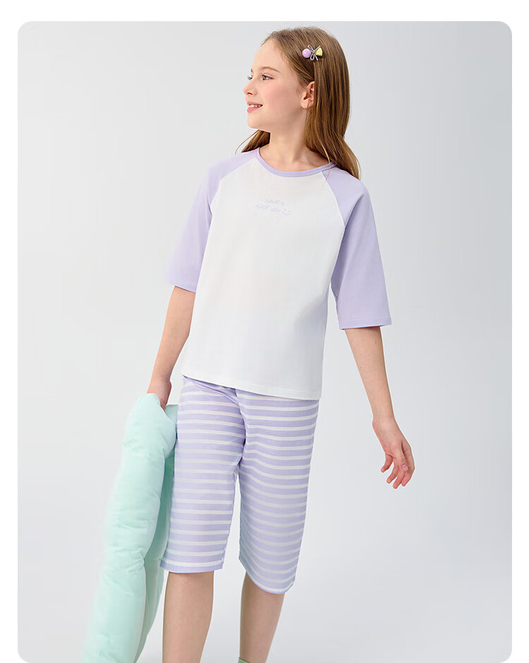BALABALA Children's Pajama Set, Summer Air Conditioning Wear, Boys And Girls Home Wear, Big Kids Pure Cotton Baby Top And Sleep Pants 10