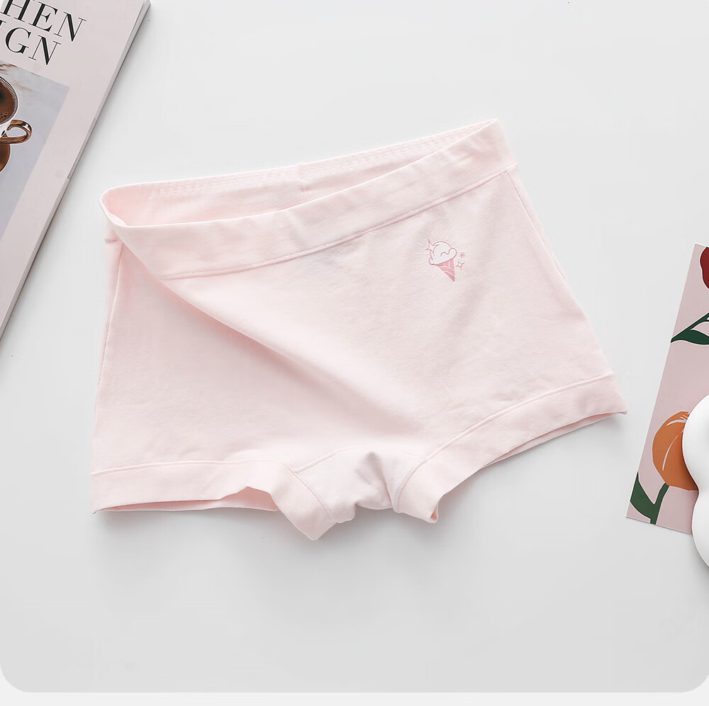 Yilanfan Women's Cotton Antibacterial Mid-Waist Boyshorts Four-Point Underwear for Girls Students 18