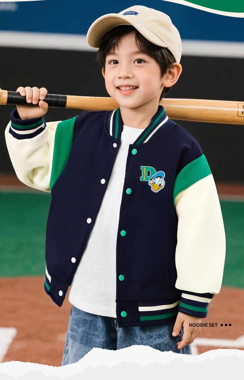 Disney Kids Winter Boys' College Style Durable Fleece-Lined Warm Baseball Jacket Coat Navy Blue Size 90 2