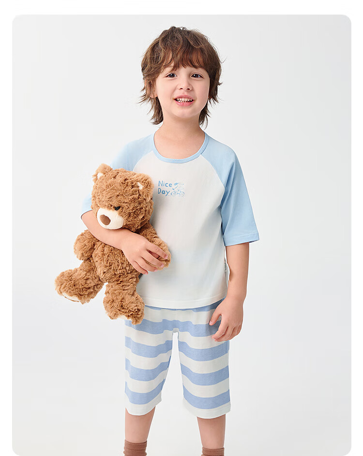 BALABALA Children's Pajama Set, Summer Air Conditioning Wear, Boys And Girls Home Wear, Big Kids Pure Cotton Baby Top And Sleep Pants 13