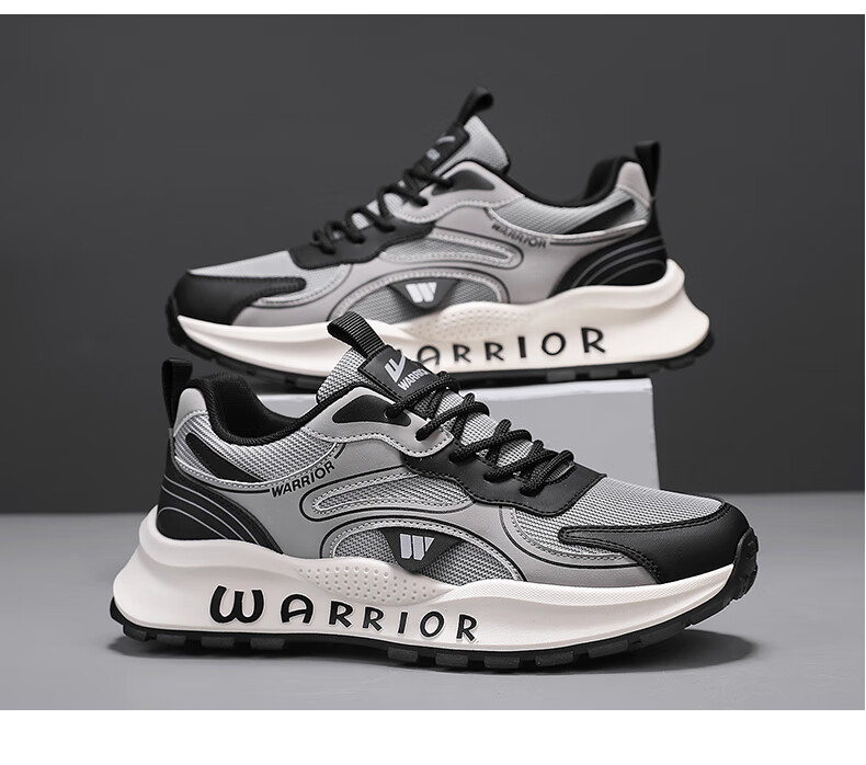 Warrior Men's Summer Breathable Shoes Thick Sole Height Increasing Casual Shoes L146C Gray Black Size 44 17
