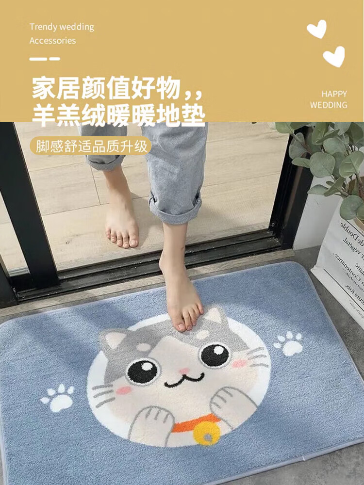 Budisi Plush Bathroom Entrance Mat, Toilet Floor Mat, Entrance Doormat, Washbasin Non-Slip Foot Mat, 80*50CM 1