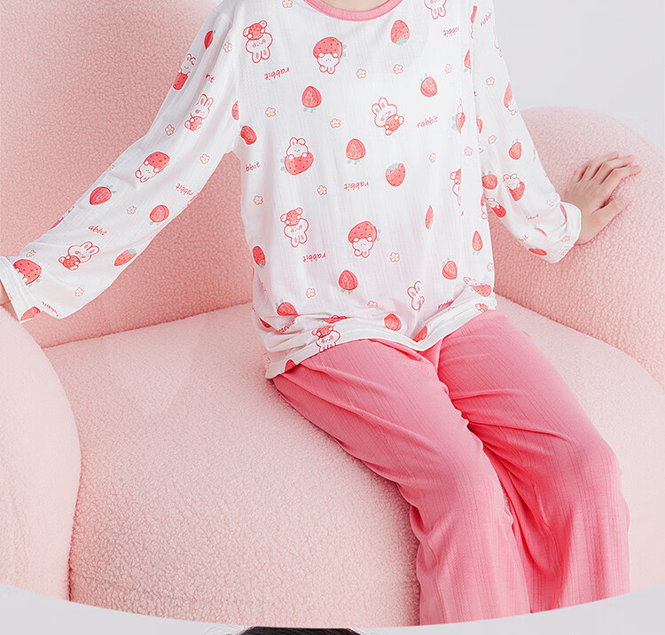DEESHA [Ice Silk Smooth] Girls' Thin Long-Sleeve And Pants Pajamas, 7A Antibacterial Air Conditioning Wear, Children's Loungewear 3