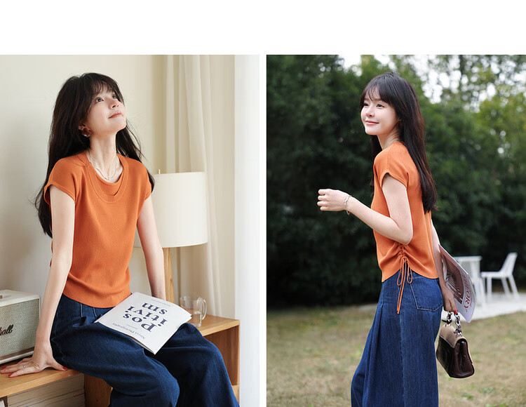 Mt [Citrus Mood] Summer Lazy Style Double Round Neck Drawstring Sleeveless Sweater, High Elasticity Comfortable Knit Top for Wome 6