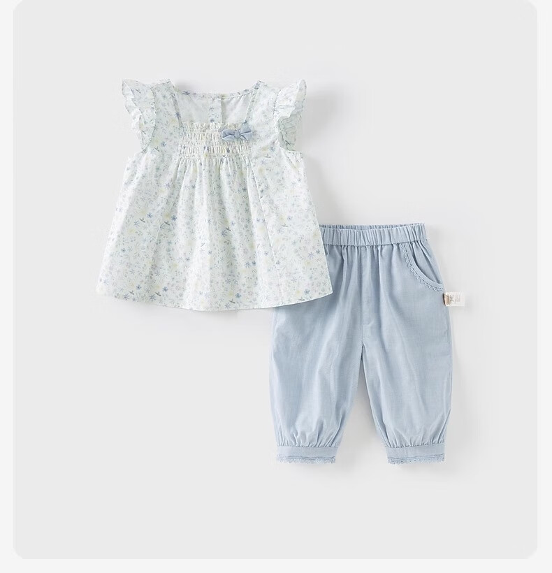 DAVE & BELLA Girls' Cropped Pants Set, Summer Wear, Sweet Floral Two-Piece Set for Toddlers, Thin Cotton Fabric 6