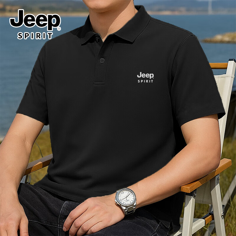 JEEP SPIRIT Men's Short Sleeve T-Shirt Summer Middle-aged Polo Shirt Loose Fit Father's Day Gift Dad Wear 13