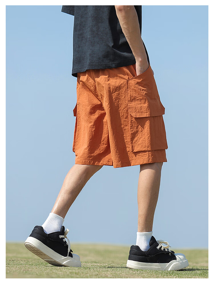 IZEXX Men's Cargo Shorts, Summer Fashion Versatile Large Pocket Simple Solid Color Sports Knee-Length Pants IZ706 Black 3XL 17