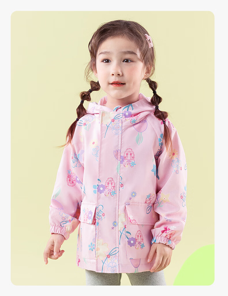Disney Girls' Autumn Cartoon 3-in-1 Windproof Warm Durable Hooded Jacket Pink 120 12