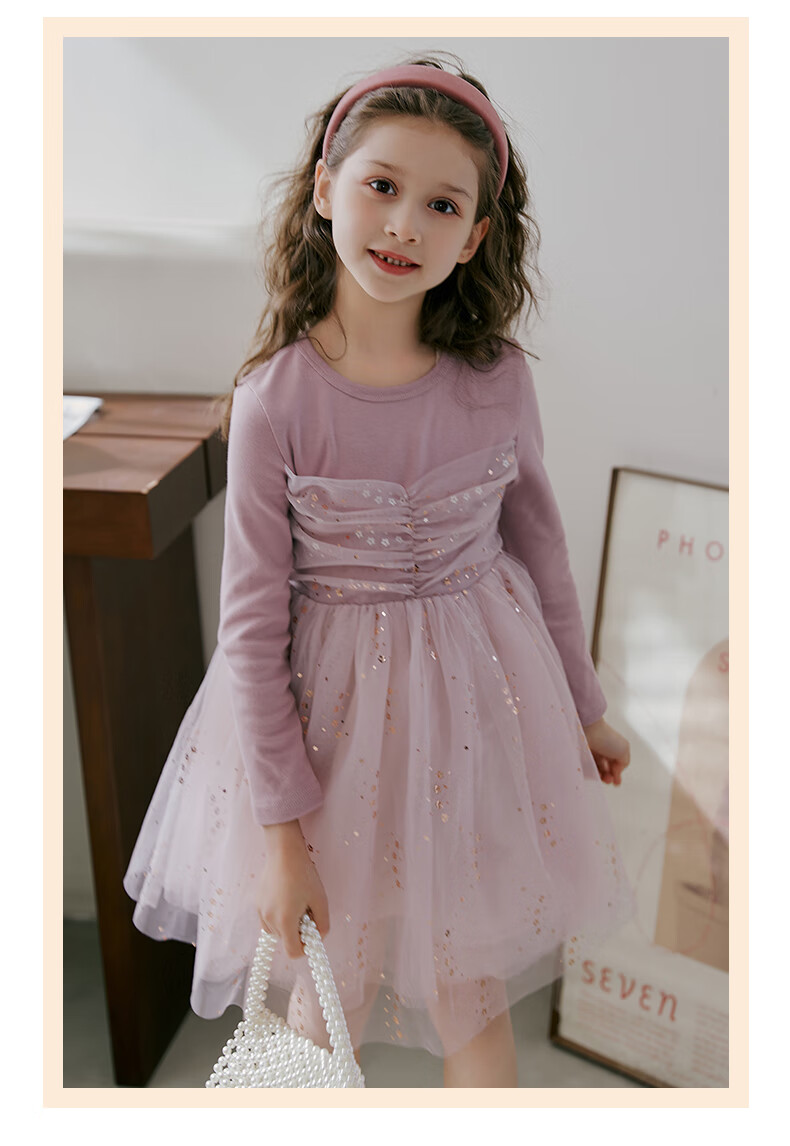 Fulomi Girls' Dress Spring Autumn Sweet Sequin Mesh Princess Dress Puff Knit Dress Black 140 7