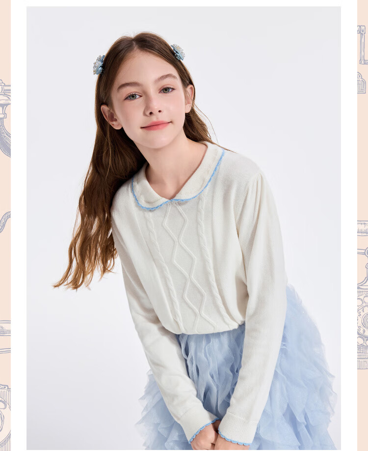 YEEHOO Girls Wool Blend Sweater Long Sleeve Warm Autumn Top White Size 160 5