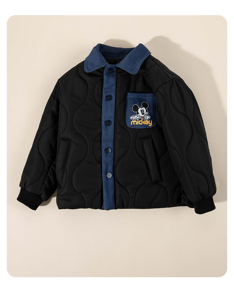 Disney Autumn Winter Boys' Casual Comfortable Versatile Warm Quilted Windproof Denim Jacket Gray Blue 130 2