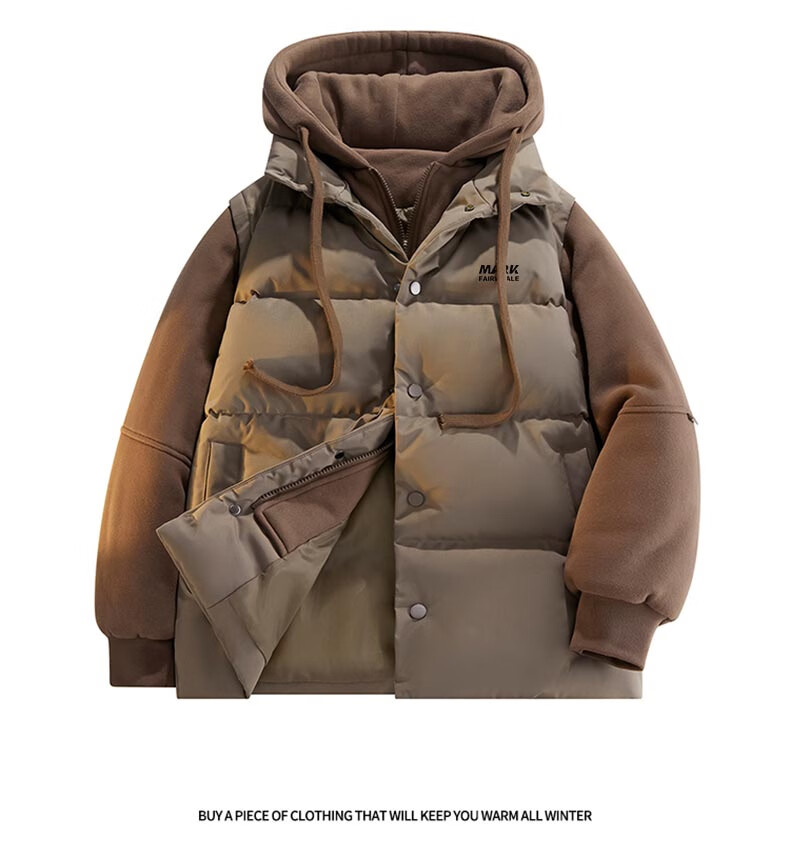 MARK FAIRWHALE Men's Cotton Padded Jacket Autumn Winter Casual Loose Thickened Hooded Outdoor Warm Coat Black with Coffee Insert M 5