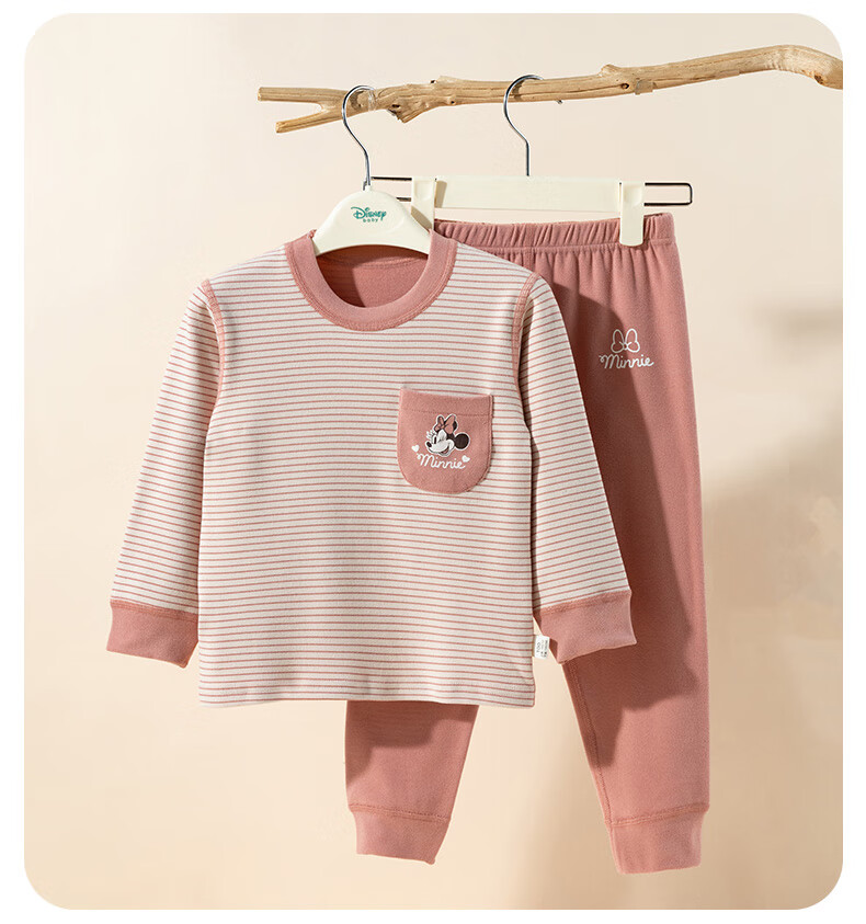 Disney Kids Autumn Soft Plush Striped Homewear Skin-friendly Comfortable Warm Pajama Set Brown Size 120 2