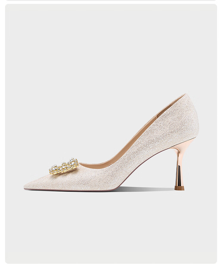 Josiny French Style Exquisite Wedding Shoes for Women 2025 New Bride Wedding Shoes Stiletto Heels Xiuhua Engagement High Heels Champagne Gold Size 39 1