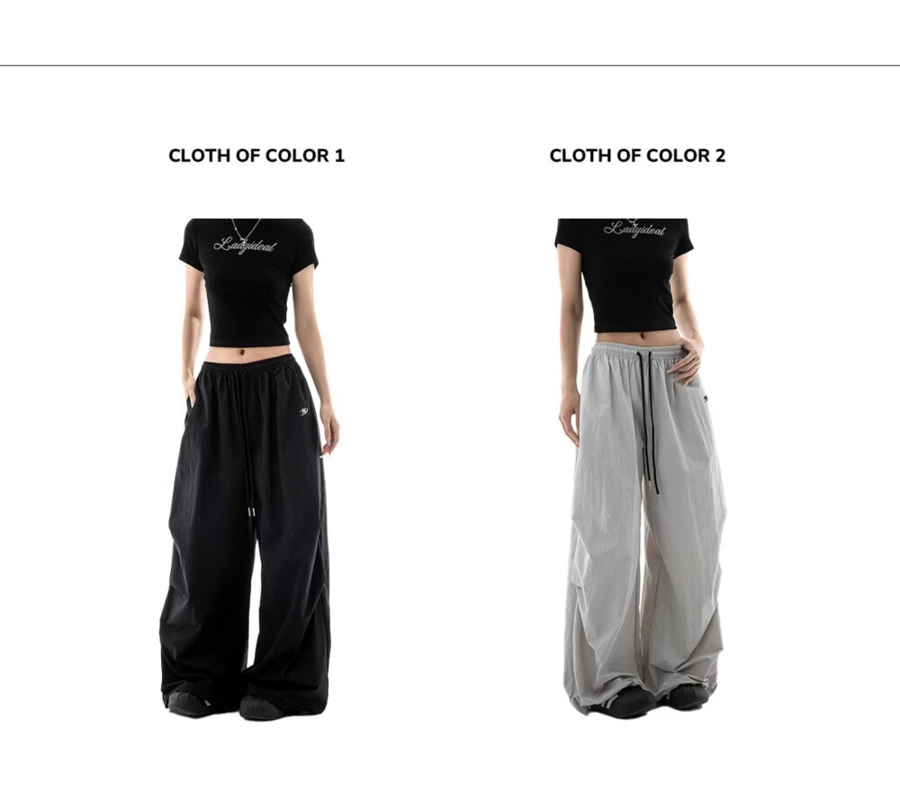 ICH MODE Women's American Style Summer Loose Lightweight Paratrooper Cargo Pants Straight Wide Leg Casual Pants Gray M 2