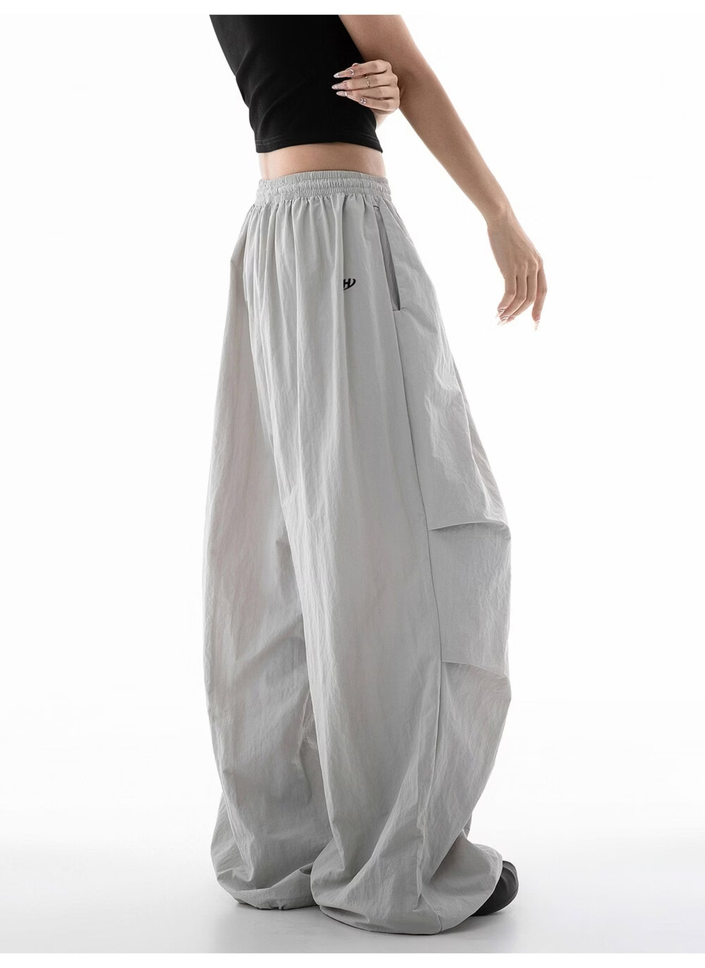 ICH MODE Women's American Style Summer Loose Lightweight Paratrooper Cargo Pants Straight Wide Leg Casual Pants Gray M 5