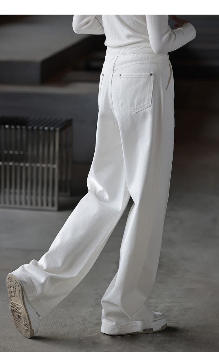 Dme Old Money Style Wide-Leg Spring Casual High-Waisted Slimming Straight-Leg Jeans for Women, Off-White, Size L 10