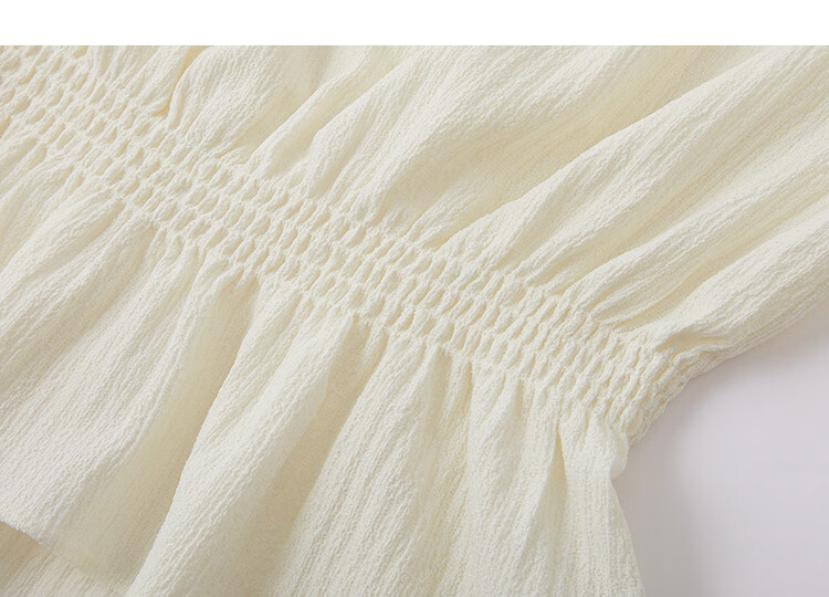 Demana Gentle Narrative Spring French Ruffle Hem Elastic Waist Shirt Round Neck Petite Blouse Women's Top 9