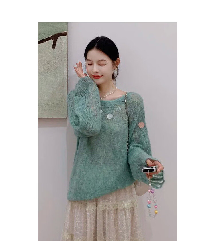 MT Spring Elegant Sequin Hollow Knit Sweater with Wool Blend for Women 9