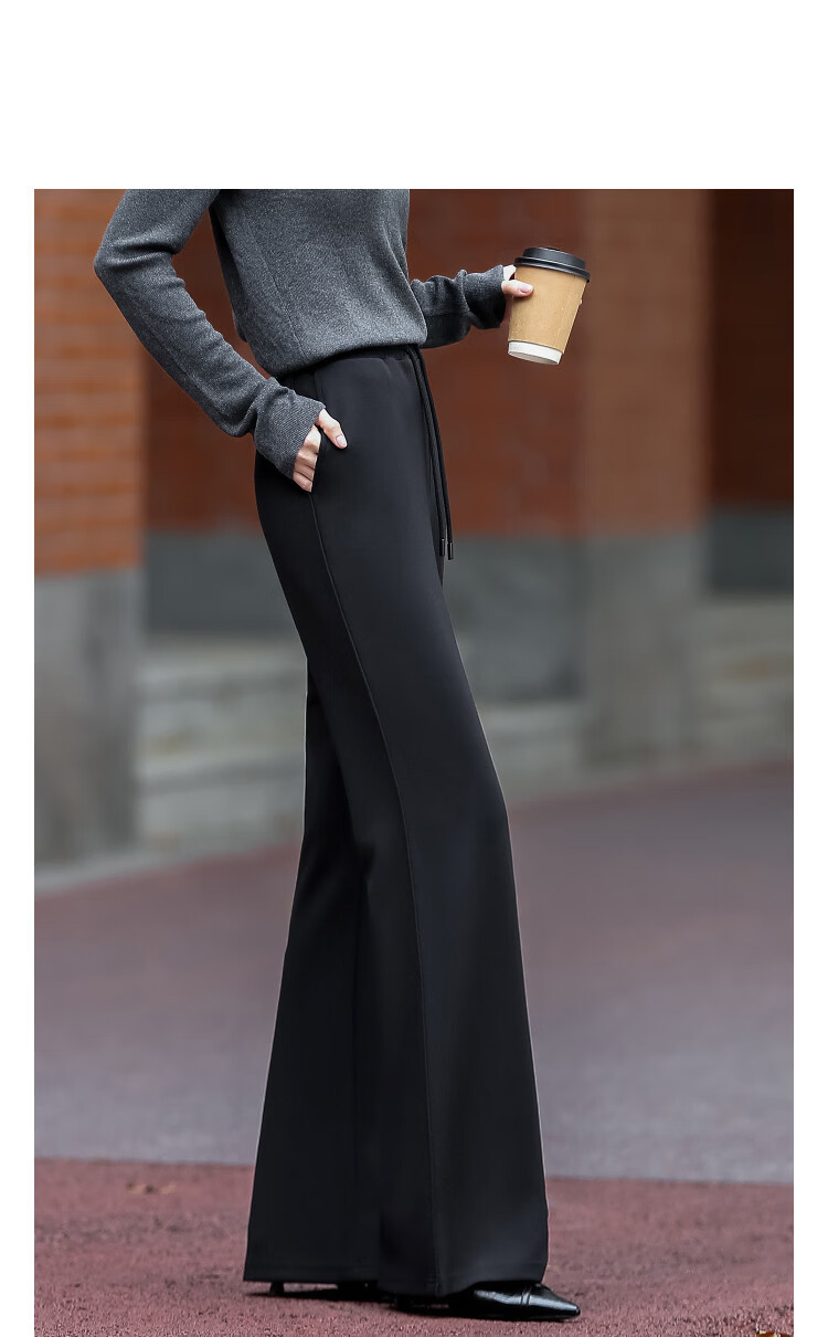 Demana Sandwashed Air Layer Spring Elastic Drawstring High Waist Flared Casual Pants for Petite Women 10