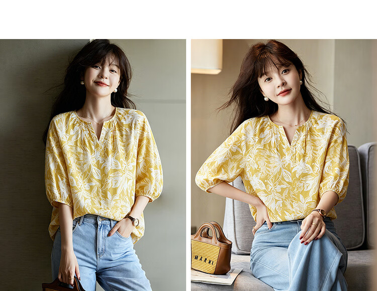 Mt [Pastel Euro Style] Romantic Pure Cotton Printed Shirt with Detachable Decorative Chain Women's Blouse 9
