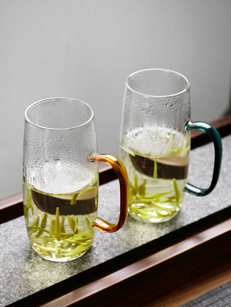 极简造物绿茶专用玻璃杯家用办公室泡茶杯子个人喝水杯创意喝茶花茶杯