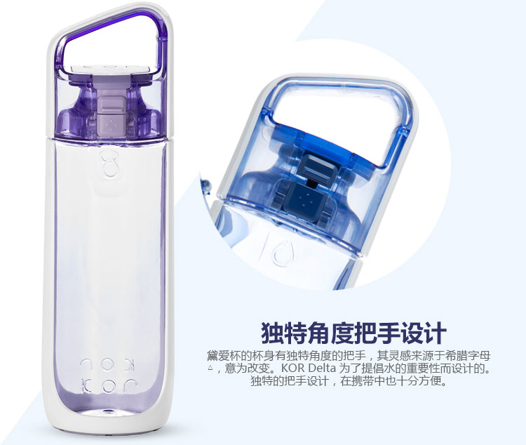 美国Kor酷水 情侣水杯水壶 带锁手提运动杯750ml 黑色HBK-DEA010