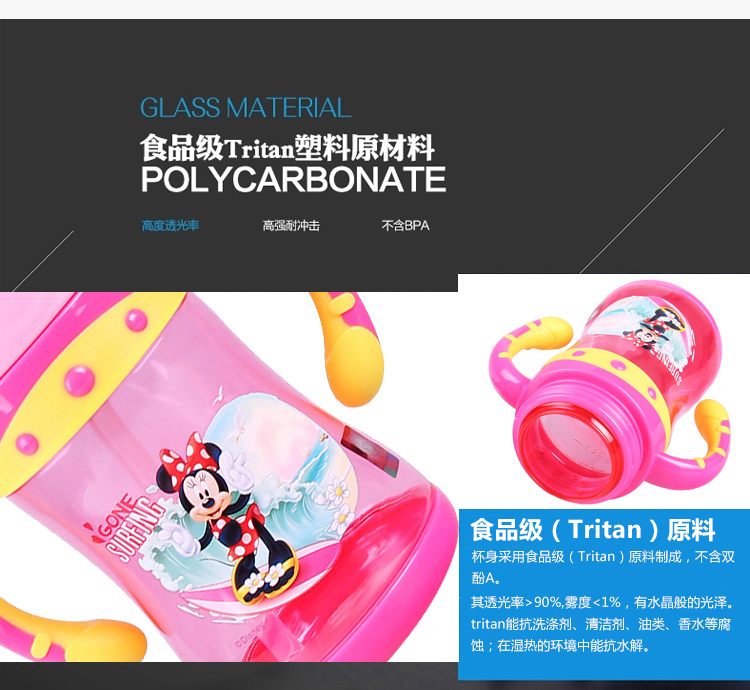 
                                        迪士尼塑料杯 Tritan材质儿童双柄吸管水杯子300ML米妮粉                