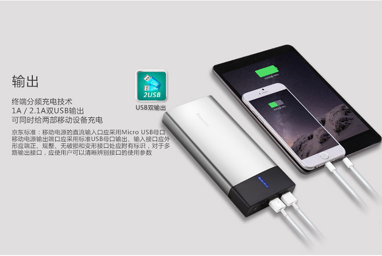 
                                        倍斯特（Besiter）20000毫安 移动电源/充电宝 聚合物电芯智能双USB输出 金属机身 电量显示 0188 时尚银                