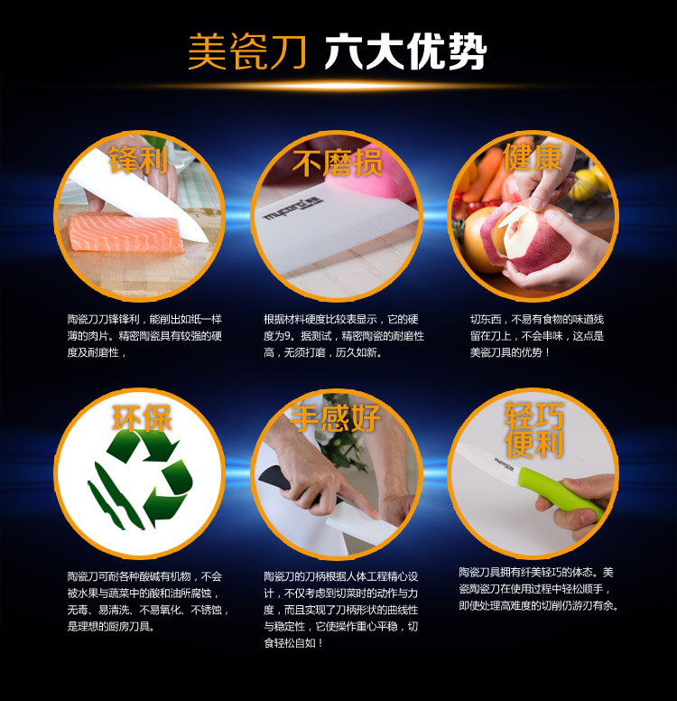 
                                        
                                        美瓷（MYCERA）黑陶瓷刀具套装四件套 菜刀厨师刀 水果刀 西瓜刀（红色）TN01R-B                