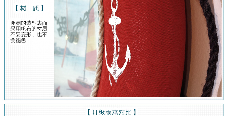 室内（Snnei）海洋之心救生圈挂钟 环保麻布材质 地中海风格客厅纯手工制作钟表 40CM泳圈钟蓝色