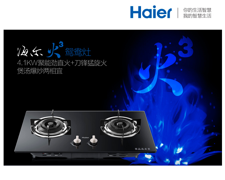 
                                                            海尔（Haier）4.1KW鸳鸯火 钢化玻璃嵌入式燃气灶（天然气）JZT-QE3B(12T)                