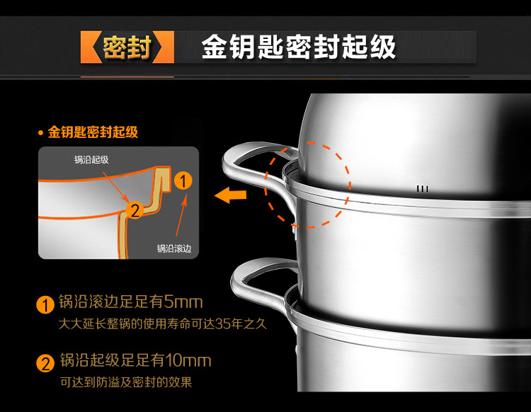 金钥匙（GOLDEN KEY）蒸锅30cm 铁金刚四层不锈钢电磁炉通用蒸笼GK-30T8F