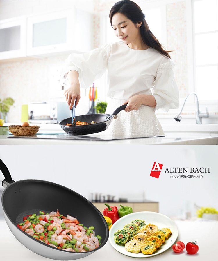 艾特巴赫 (ALTENBACH) 德国工艺轻便少油少烟三层不锈钢30CM不粘炒锅含盖电磁炉煤气通用B-CKG-30