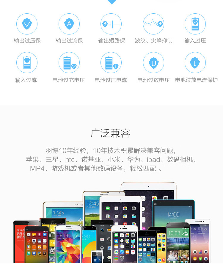羽博 7800毫安 Z3 移动电源/充电宝 白色 通用手机平板