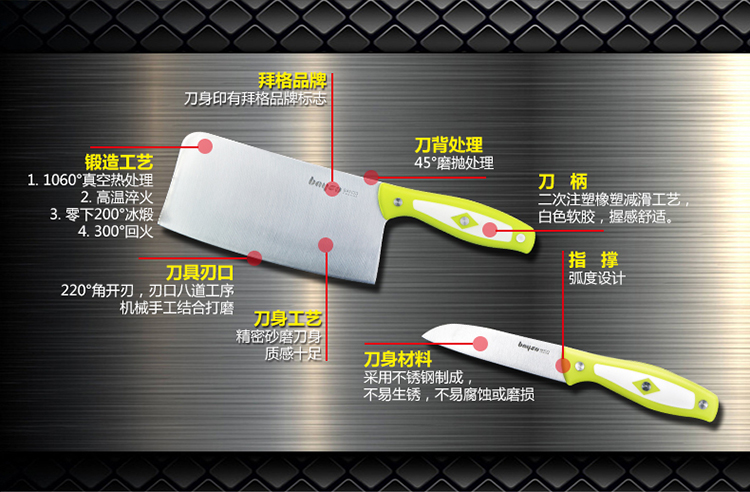 拜格BAYCO刀具套装 绿影不锈钢厨房刀具七件套刀BD2241
