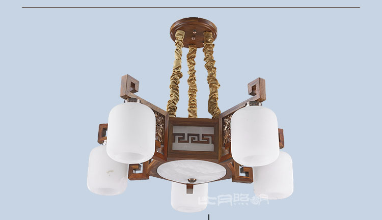 比月中式吊灯客厅云石灯红木灯现代实木餐厅圆形实木吊灯3302 38cm 八头