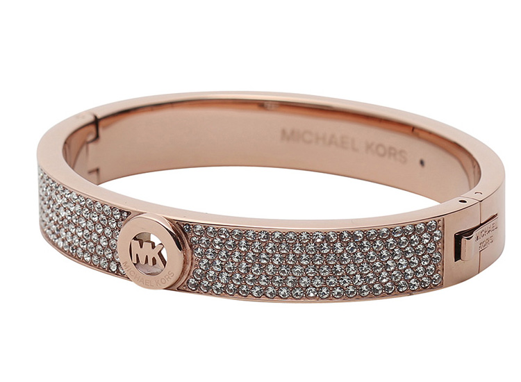 michael kors 迈克.科尔斯 女士玫瑰金色金属水钻铰链手镯 mkj4000791