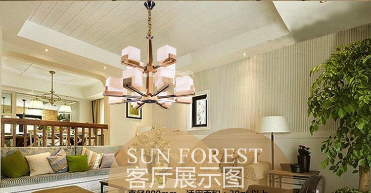 比月客厅吊灯餐厅简约现代复式楼梯橡木灯具大厅日式阳台实木吊灯3393 八头