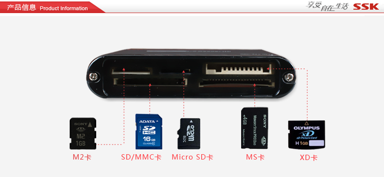SSK飚王 SCRM025 机器人多合一功能读卡器 金属 支持SD\CF\TF等手机相机卡