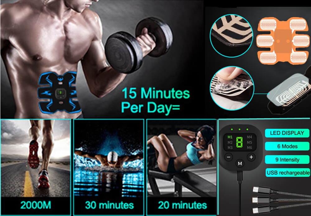 ABS Stimulator Abdominal Fitness Muscle Trainer EMS Exerciser Toning Belt Kit 