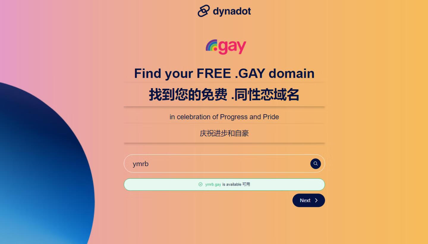 dynadot免费注册 .GAY域名，有效期一年插图羊毛日报