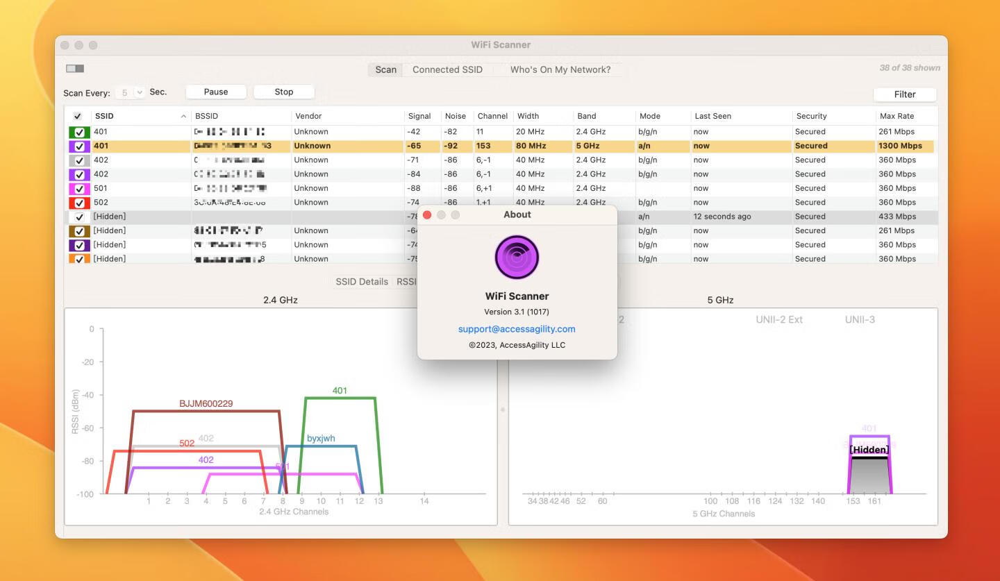 WiFi Scanner for Mac v3.1激活版 Wifi无线网络扫描管理软件