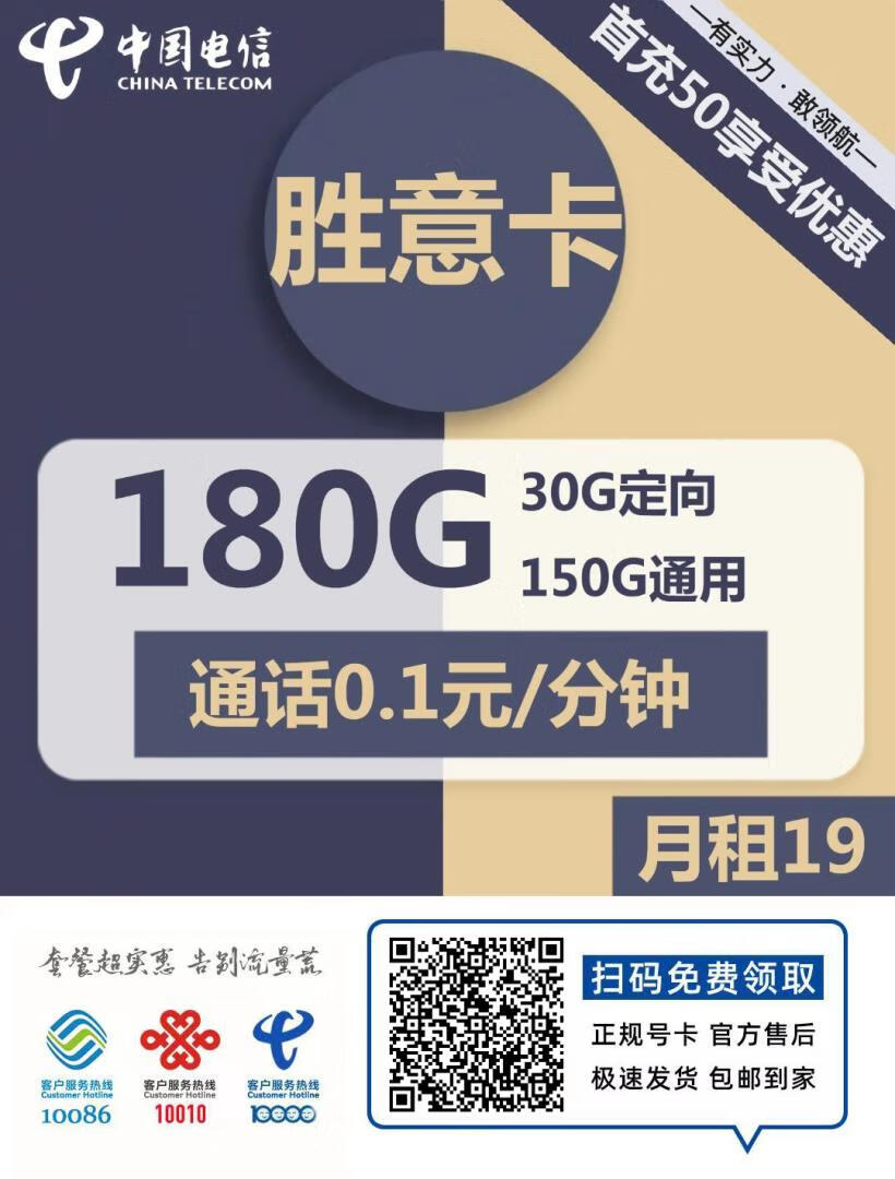 『车门已关』电信胜意卡 19元/月：150G通用+30G定向，2年19元插图2羊毛日报