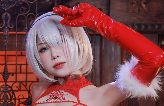 火辣红色圣诞系!水淼aqua小姐姐cos《2b圣诞服》惊喜大放送!插图3 火辣红色圣诞系!水淼aqua小姐姐cos《2b圣诞服》惊喜大放送!插图3