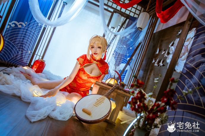 秋和柯基 cosplay作品021 尼禄旗袍 宅兔社.JPG 秋和柯基cos图集作品收藏指南,大胆突出的美丽!颜值身材双赢!