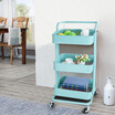 〖Follure〗3-Tier Metal Cart Rolling Storage Shelves With Handles Blue Storage Utility Cart